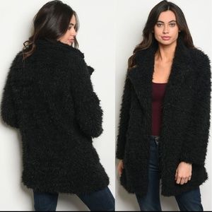 Leverick Teddy Bear Coat Plush Uber Soft Black Faux Fur Open Front Size Med NWT